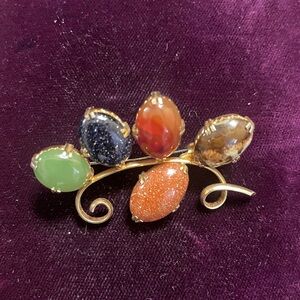 Vintage Scottish Multi-Stone Gold Brooch